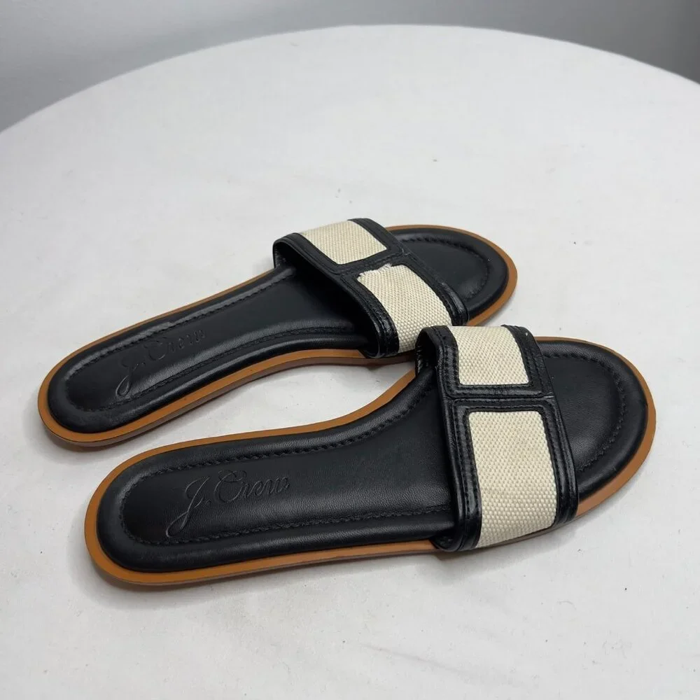J.Crew Slide Sandals in Canvas and leather black Size 6 BH411 - Picture 5 of 8
